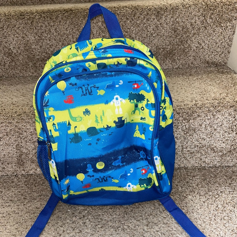 Amazon Kids Backpack with Dinosaur Print - Blue and Yellow